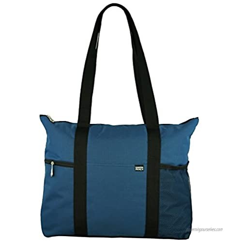 Shoulder Tote with Multiple Pockets and Zipper Closure  Navy