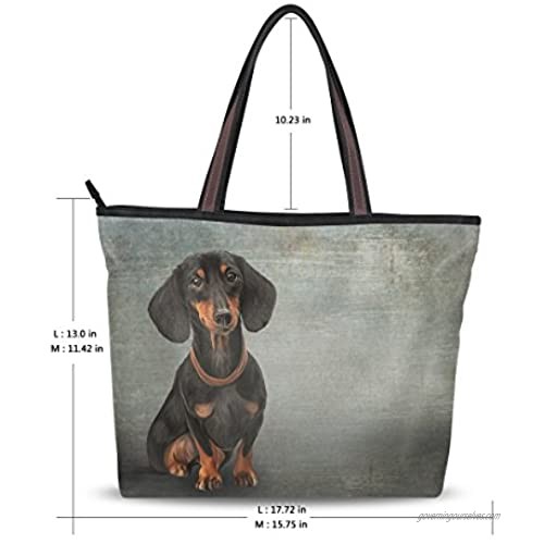 Tote Top Handle Shoulder Bag Funny Dog Breed Dachshund Handbag - 15.7x11.4x3.5in - by Top Carpenter