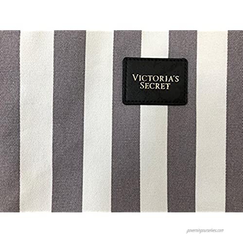 Victoria's Secret Beach Travel Canvas Tote Bag Striped White/Grey