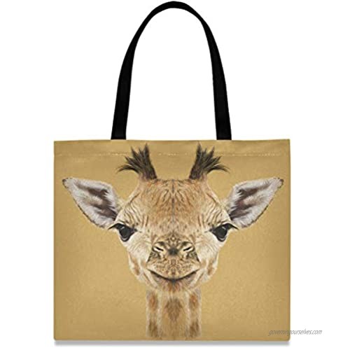visesunny Women's Large Canvas Tote Shoulder Bag Giraffe Face Animal Top Storage Handle Shopping Bag Casual Reusable Tote Bag for Beach Travel Groceries Books