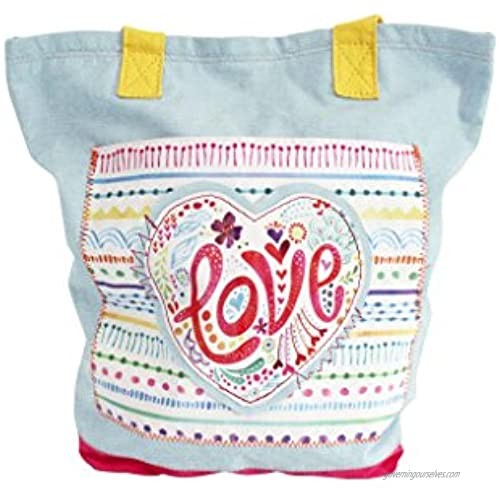 Wee Believers Love Blue Chambray 14 x 14 Inch Shoulder Tote Bag with Magnetic Closure
