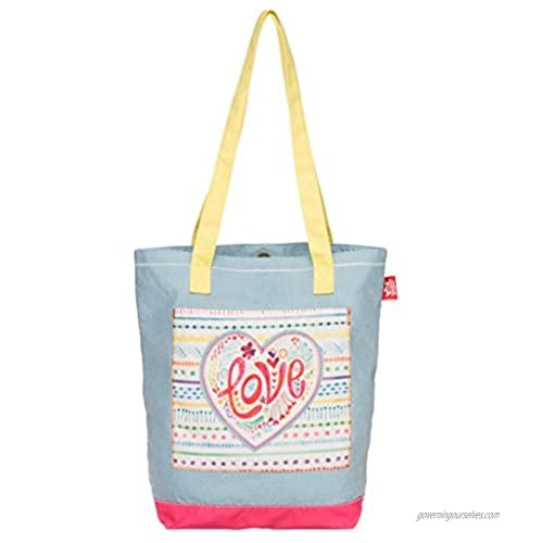 Wee Believers Love Blue Chambray 14 x 14 Inch Shoulder Tote Bag with Magnetic Closure