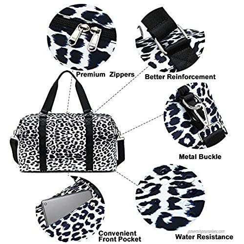 Weekender Bag Ladies Women Canvas Travel Duffel Tote Carry On Shoulder Overnight Bag (Y6015 White Leopard)
