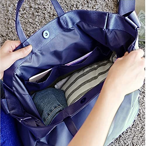 Women Travel Tote for Gym and Beach with Pockets and Shoulder Strap Aesthetic Blue Lightweight Waterproof Nylon Extra Large