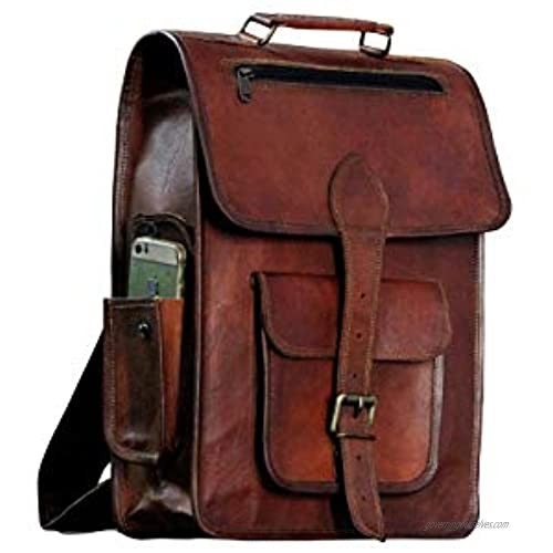 16 Vintage leather Backpack Laptop Messenger Bag Lightweight School College Rucksack Sling for Men Women