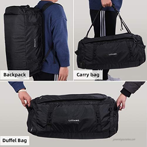 60L 3-Way Travel Duffel Bag Laptop Backpack Water Resistant Fits 15.6 Inch Laptop for Travelling Camping Touring