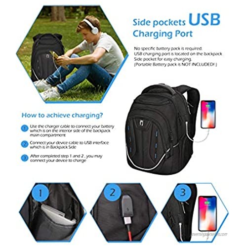 Backpack For Men Extra Large 40L Travel Backpack with USB Charging Port Business Laptop Backpack TSA Friendly Business College Bookbags Fit 15.6 Inch Laptops Black
