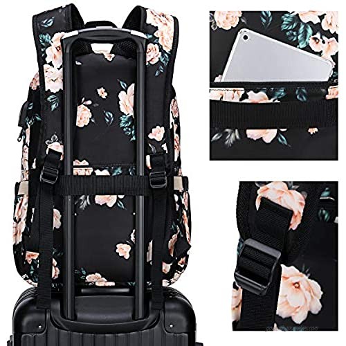 BLUBOON Backpack for Women 15.6 Inch Laptop Bookbag College School Backpack Girls Floral Schoolbag Compartment Daypack for Business Travel with USB Charging Port and Headphone Interface