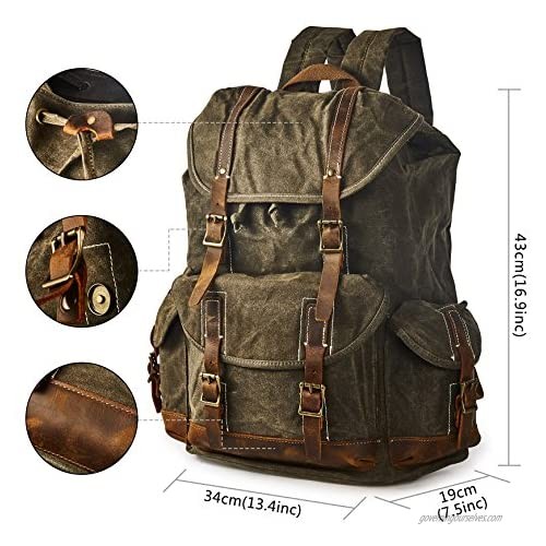BRASS TACKS Leathercraft Men's Heavy Duty Canvas Genuine Leather Buckle Cargo Pocket Utility Cinched Backpack