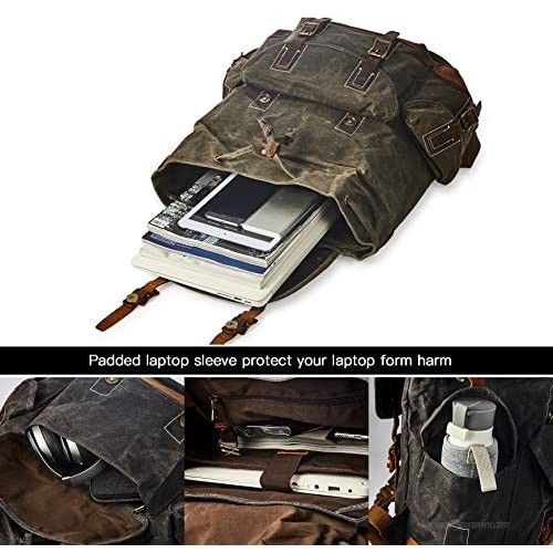 BRASS TACKS Leathercraft Men's Heavy Duty Canvas Genuine Leather Buckle Cargo Pocket Utility Cinched Backpack