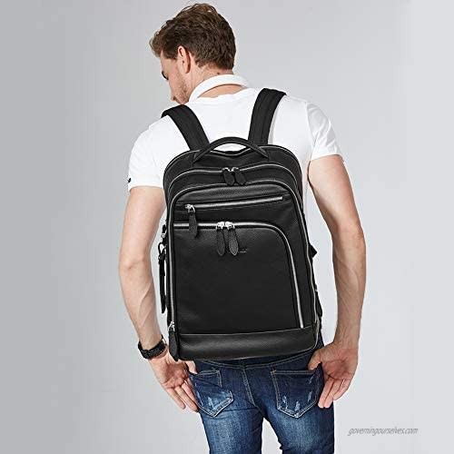 CLUCI Men Leather Backpack Business Large Capacity 15.6 Inch Laptop Travel Bag Black