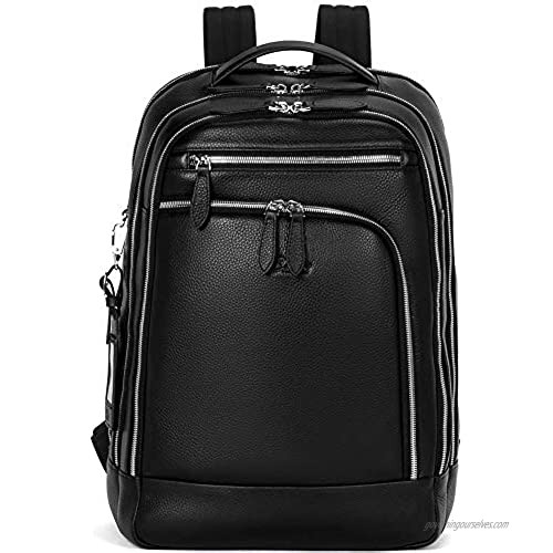 CLUCI Men Leather Backpack Business Large Capacity 15.6 Inch Laptop Travel Bag Black