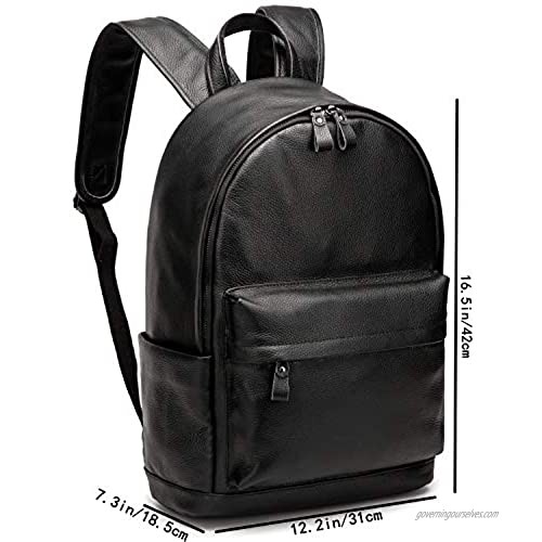 CPJ Genuine Leather Backpack Fits 15.6 Laptop Casual Daypack Schoolbag for Boys & Girls