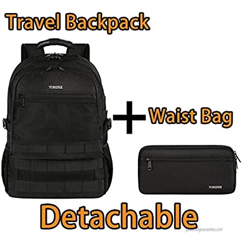 Detachable Backpack Travel Backpacks for Men Large Business Durable Laptop Backpack with Waist Bag TSA Friendly USB Charging Port College School Bookbags Fit 17 Inch Laptops Black