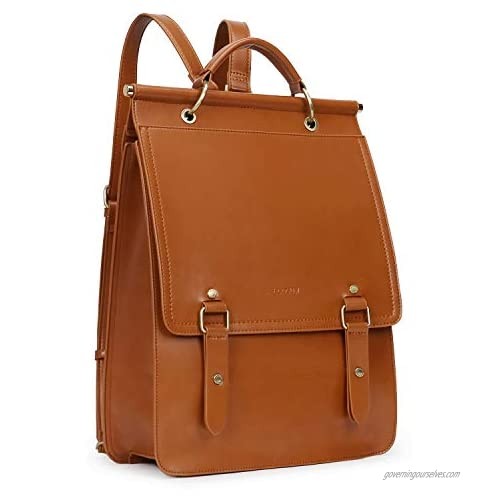 ECOSUSI Vegan Leather Backpack Women Vintage Laptop Bookbag College School Rucksack Bag for 14 inches Laptop