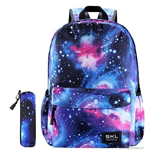 Galaxy School Backpack SKL Unisex School Bag Canvas Rucksack Laptop Book Bag Satchel Hiking Bag for Boys Girls (Galaxy Blue with Pencil Bag)