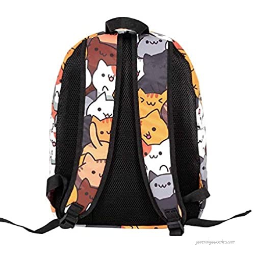 GK-O Cute Cat Canvas Backpack School Shoulder Bag Laptop Bag