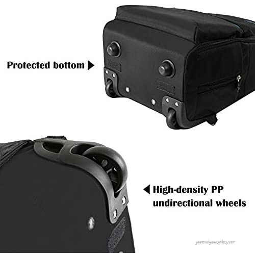 HollyHOME 20 inches Large Storage Multifunction Travel Wheeled Rolling Backpack Luggage Books Laptop Bag Black