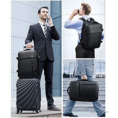 HOMIEE Carry on Travel Backpack for Men Women 38L Extra Large Hand Luggage Backpack Expandable Flight Approved Weekender Backpack Fits 15.6 Inch Laptop Black