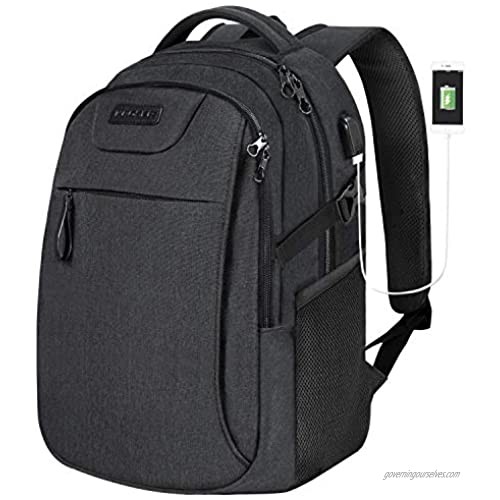 KROSER Laptop Backpack for 15.6 Inch Travel Business Computer Backpack with USB Charging Port Water-Repellent College School Casual Daypack for Men/Women-Charcoal Black