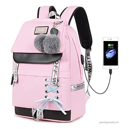 Lmeison Backpack for Girls  Women Bookbag with USB Charging Port Cute Elementary Middle School Shoulder Bag for Teens