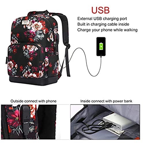 MOSISO 15.6-16 inch Laptop Backpack Water Repellent Anti-Theft Stylish Casual Daypack Bag with Luggage Strap&USB Charging Port Cottonrose Travel Business College School Bookbag for Women Girls Black