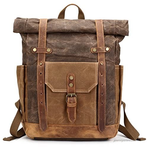Mwatcher Canvas Leather Backpack Waterproof Rucksack for College Weekend Travel Fit 15in laptops