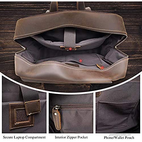 Polare Full Grain Leather Backpack Computer Bag Travel Daypack Satchel Fits 15.6'' Laptop