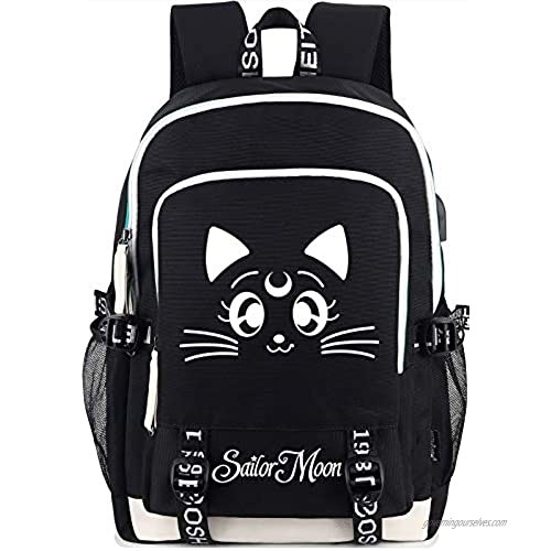 Roffatide Anime Sailor Moon Luminous Backpack Laptop Backpack with USB Charging Port And Headphone Port