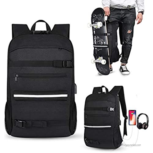 Skateboard Backpack  Business Backpack with Skateboard Straps  Water Resistant Laptop Backpack Rucksack for 15.6-17inch Laptop with Anti-theft Lock
