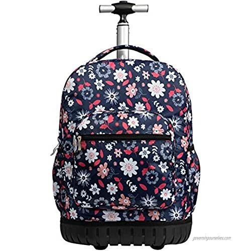 SKYMOVE 18 inches Wheeled Rolling Backpack Multi-Compartment College Books Laptop Bag Business Trip Carry-on  Daisies