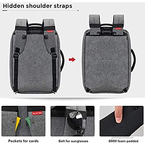 SLOTRA Convertible Backpack 15.6 Laptop Bag 3 in 1 Carry On Backpack Briefcase Messenger Shoulder Bag With Removable Strap Grey