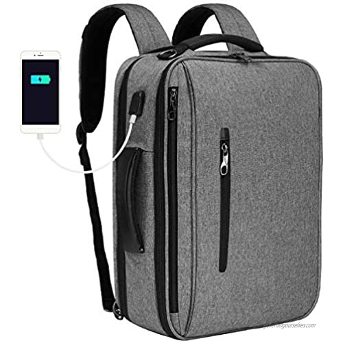 SLOTRA Convertible Backpack 15.6 Laptop Bag 3 in 1 Carry On Backpack Briefcase Messenger Shoulder Bag With Removable Strap Grey