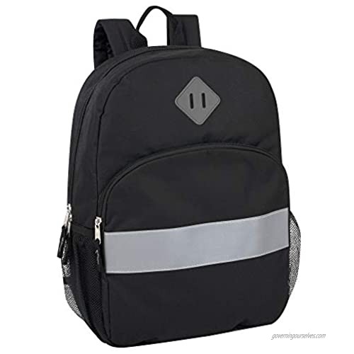 Solid Color Backpack for School - Backpack with Reflector Strip  Side Pockets  Padded Straps (Black)