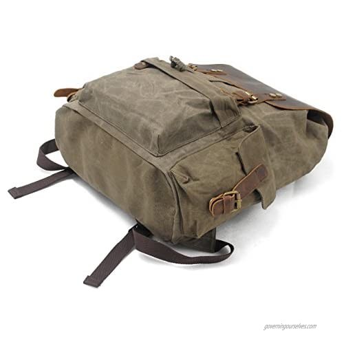 SUVOM Vintage Canvas Genuine Leather Laptop Backpack for Men School Bag 15.6 Water Resistant Travel Rucksack