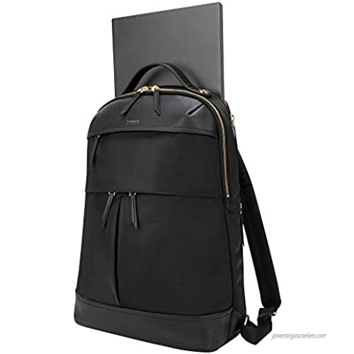 Targus Newport Backpack Sleek Professional Travel Laptop Bag Water-Repellent Nylon Premium Metallic Hardware Wireless Charging Pocket Protective Sleeve for 15-Inch Laptop Black (TSB945BT)