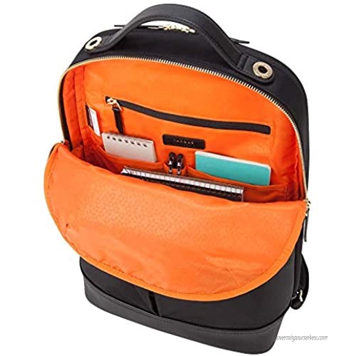 Targus Newport Backpack Sleek Professional Travel Laptop Bag Water-Repellent Nylon Premium Metallic Hardware Wireless Charging Pocket Protective Sleeve for 15-Inch Laptop Black (TSB945BT)