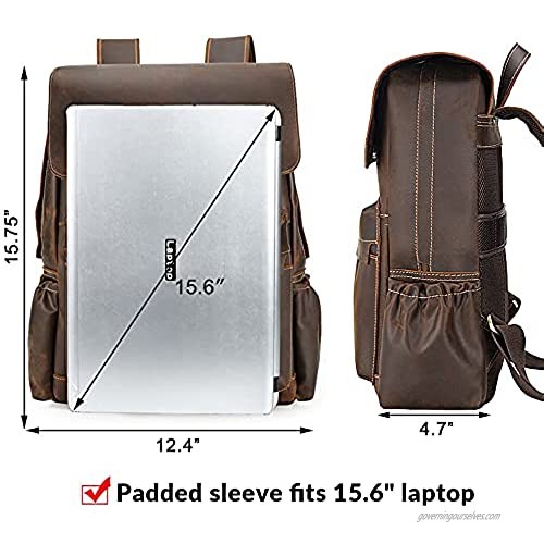 TIDING 15.6 Inch Vintage Men's Full Grain Leather Laptop Backpack Large Capacity Travel Bag Bookbag with YKK Zipper