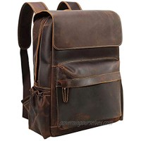 TIDING 15.6 Inch Vintage Men's Full Grain Leather Laptop Backpack Large Capacity Travel Bag Bookbag with YKK Zipper