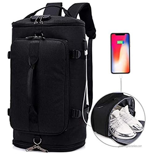 Travel Backpack Duffel Outdoor Backpack with Shoe Compartment Anti Theft College Laptop Bookbag w/USB Charging Weekender Bag Water Proof Hiking Camping Rucksack for Men and Women