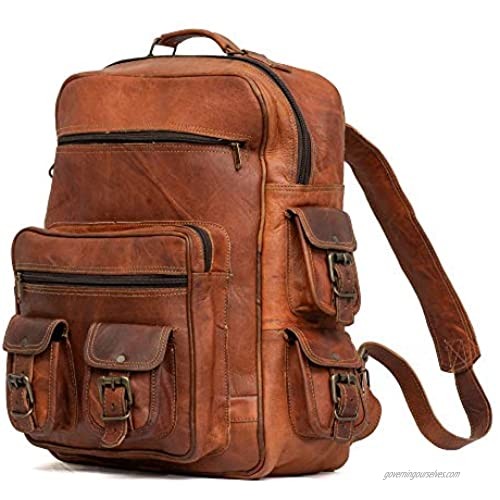 Unisex men women backpack hiking outdoor backpack genuine leather daypacks for 16 inch laptop student backpack for school brown
