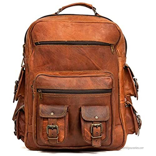 Unisex men women backpack hiking outdoor backpack genuine leather daypacks for 16 inch laptop student backpack for school brown