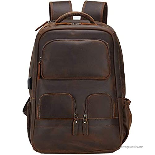 Vintage Brown Genuine Leather Backpack for Men 15.6” Laptop Large Travel Rucksack Bag School Bookbag Daypack for Men  Brown