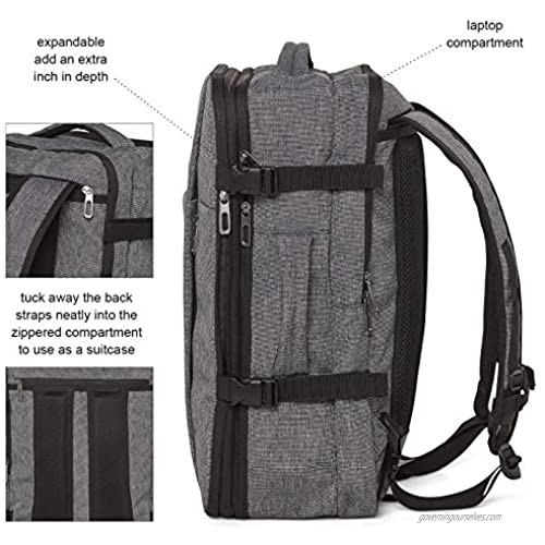 XELFLY Laptop Travel Backpack - Expandable Carry-On Fits 17” Laptop (Charcoal)