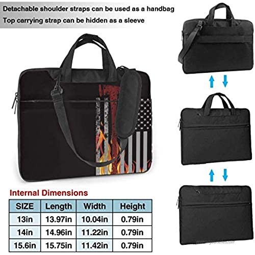 American Firefighter Red Ax Thin Flag Patten Computer Carrying Briefcase for 15.6 Inch Shockproof Crossbody Bag Briefcase