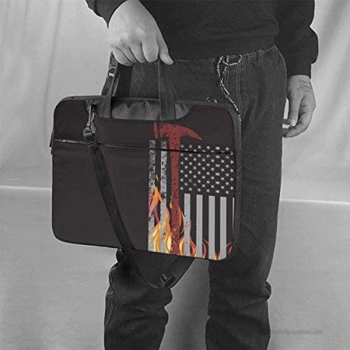 American Firefighter Red Ax Thin Flag Patten Computer Carrying Briefcase for 15.6 Inch Shockproof Crossbody Bag Briefcase