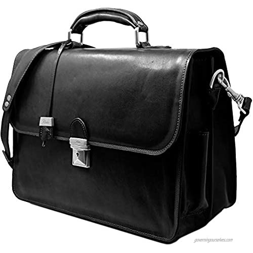 Floto Duomo Full Grain Leather Briefcase in Black (Black)
