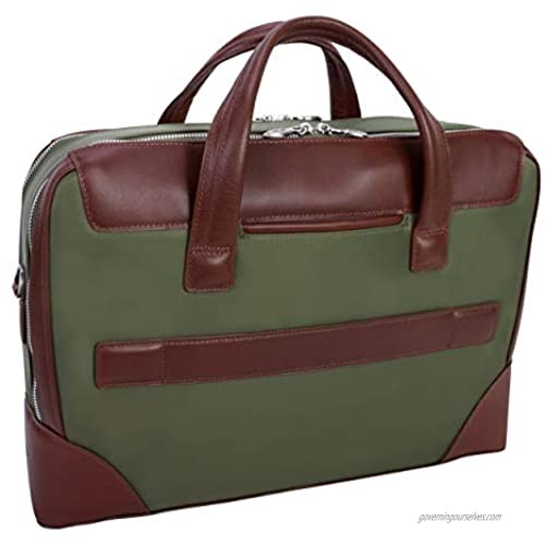 McKleinUSA N Series Harpswell Nano Tech-Light Nylon with Leather Trim 17 Nylon Dual Compartment Laptop Briefcase Green (18561) One Size
