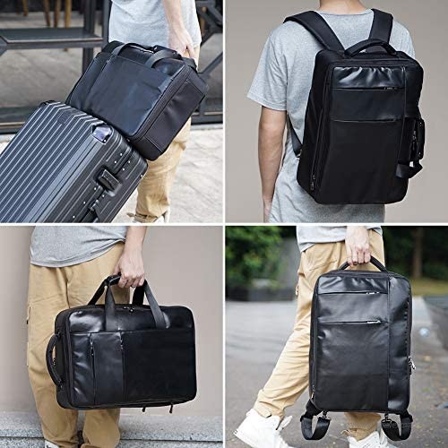 Mens Leather Backpack Black Convertible Briefcase for Men Fits 15.6 inch Laptop Business Work Travel Bag