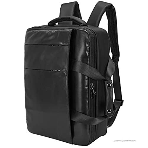 Mens Leather Backpack Black Convertible Briefcase for Men Fits 15.6 inch Laptop Business Work Travel Bag